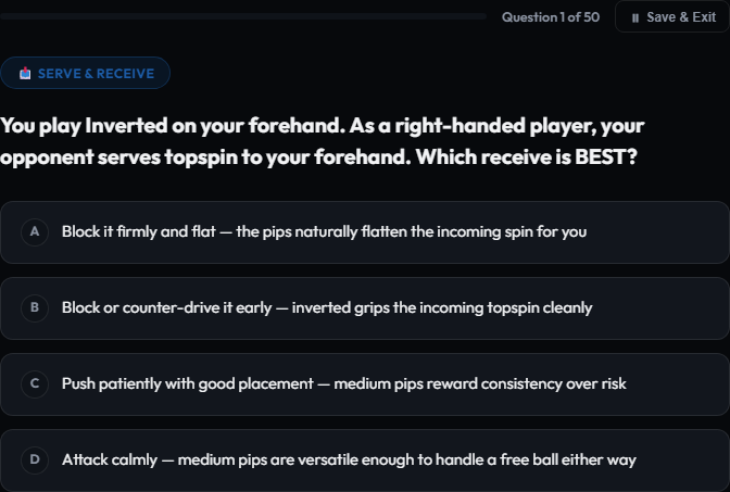 TT IQ Quiz question with four answer options, asking which is the best return